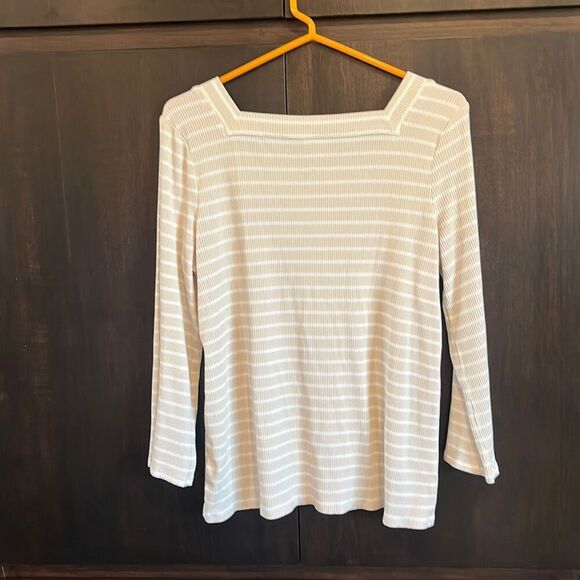 Chico’s Ribbed Square Neck Striped Top Size Medium - Picture 3 of 6